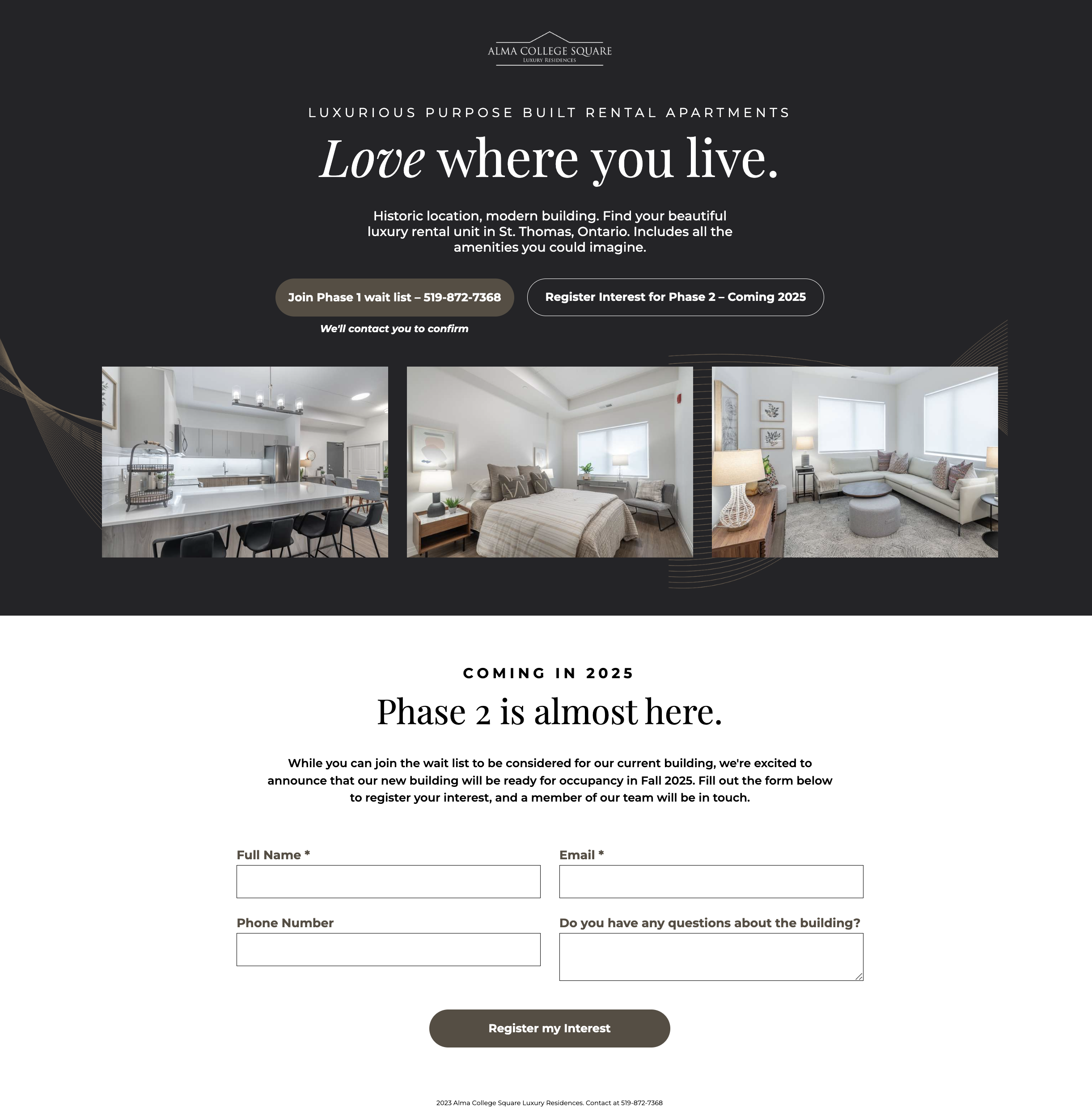 Screenshot of Alma College Square Luxury Residences Landing Page after engaging Rudow & Star.